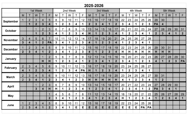 Printable School year calendar 25/26