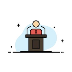 A stickman at a podium with two microphones