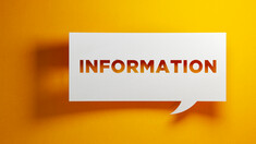 Yellow background with a White text bubble, "INFORMATION"