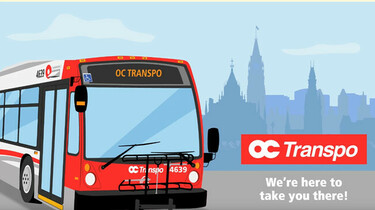 Cartoon Image of the OC via rail, bus, and accessible bus